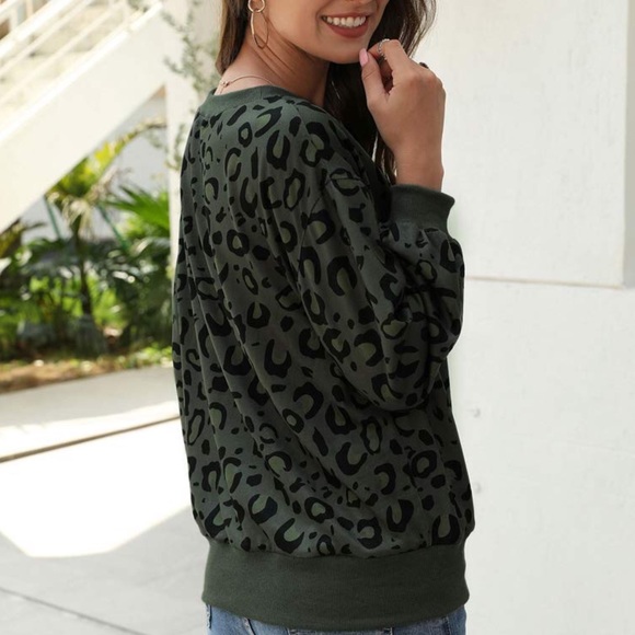 Army green Leopard Print Sweatshirt - Picture 4 of 4